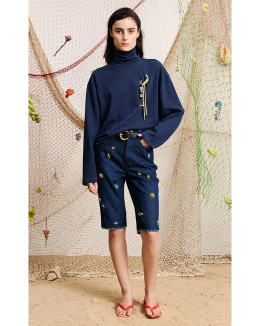 ALÉMAIS Blue Celestine Embellished Denim Bermuda Shorts