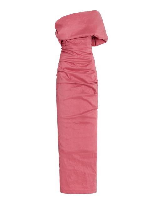 Rachel Gilbert Pink Kat One-shoulder Shantung Gown