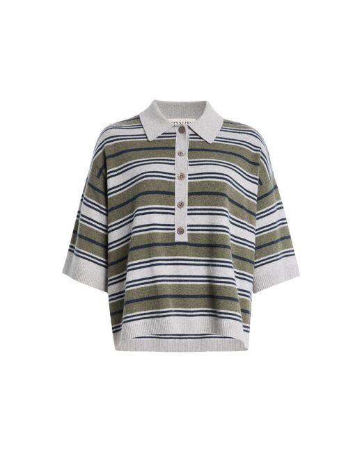Twp Multicolor Short-Sleeve Striped Cashmere Polo Sweater