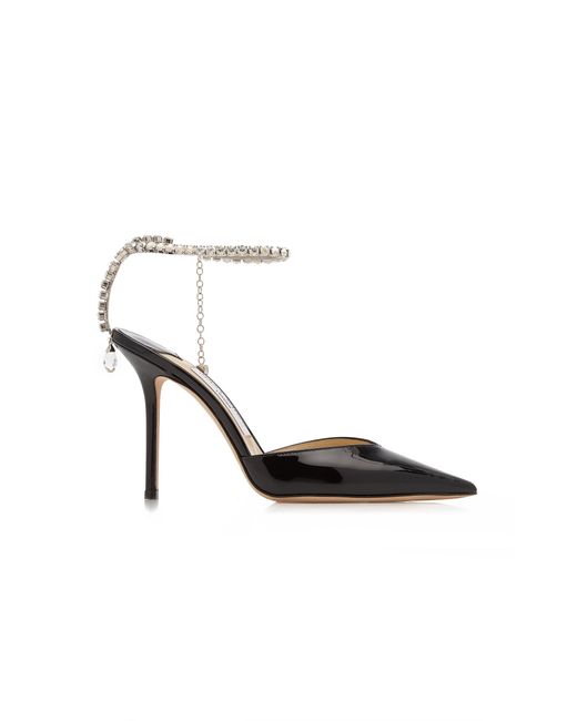 Jimmy Choo Saeda Crystal-embellished Patent Leather Pumps in Black | Lyst