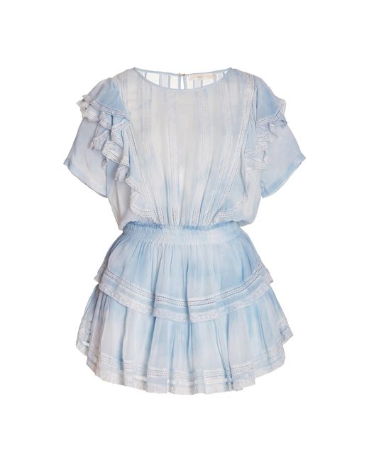 LoveShackFancy Natasha Tie-dye Ruffled Chiffon Mini Dress in Blue - Lyst