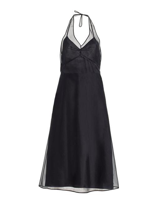 Prada Silk Organza Halter Midi Dress in Black | Lyst