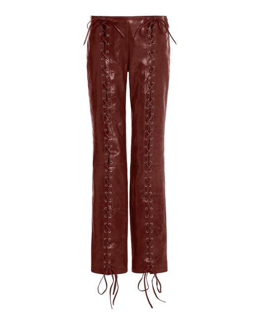 Saks Potts Red Christina Straight-leg Lace-up Leather Pants