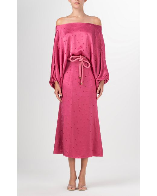 Silvia Tcherassi Pink Celia Printed Off-the-shoulder Midi Dress