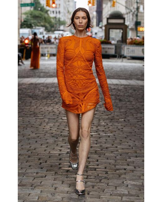 Cucculelli Shaheen Orange Lock And Key Beaded Tulle Mini Dress
