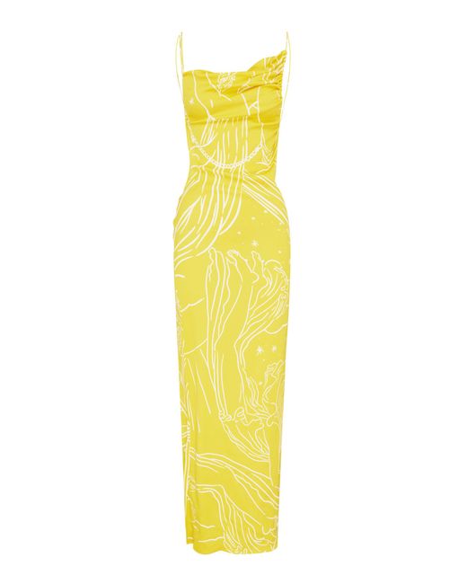 Christopher Esber Yellow Printed Ruched Midi Dress