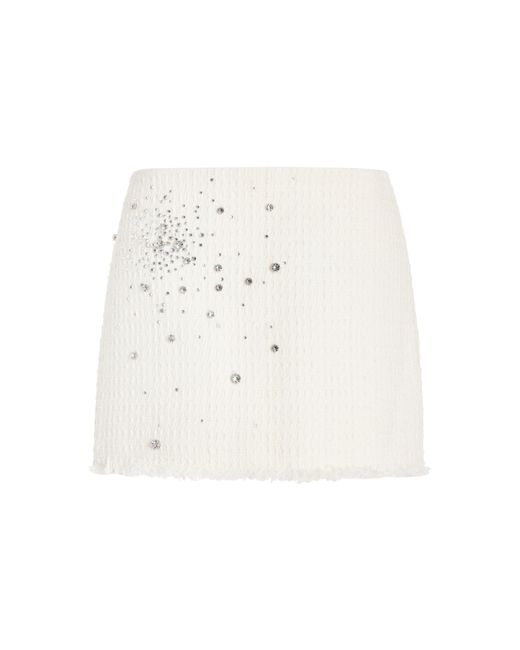 DES_PHEMMES White Exclusive Crystal-embellished Cotton Tweed Mini Skirt