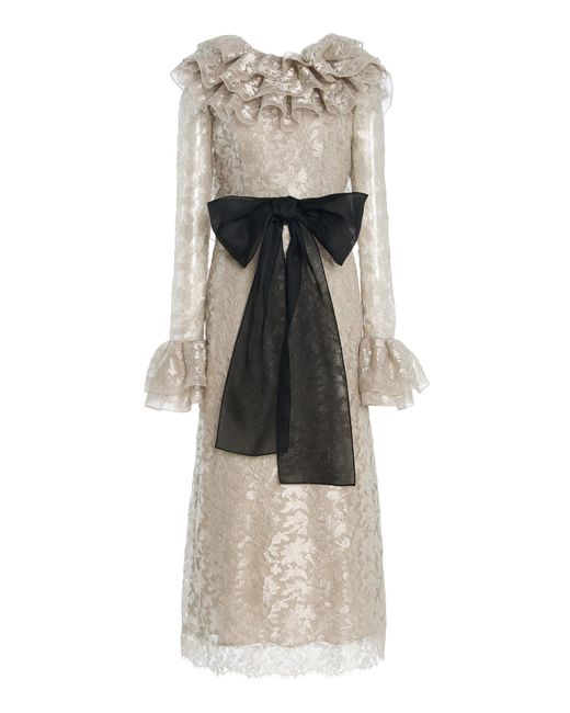 Carolina Herrera Metallic Ruffled Lurex Floral Lace Dress