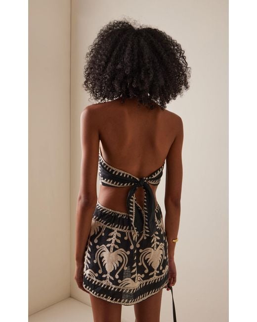 Johanna Ortiz Black Tide Strength Linen Mini Halter Dress