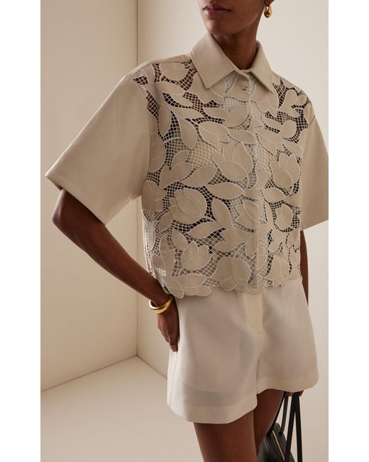 Jonathan Simkhai White Robinson Embroidered Vegan Leather Shirt
