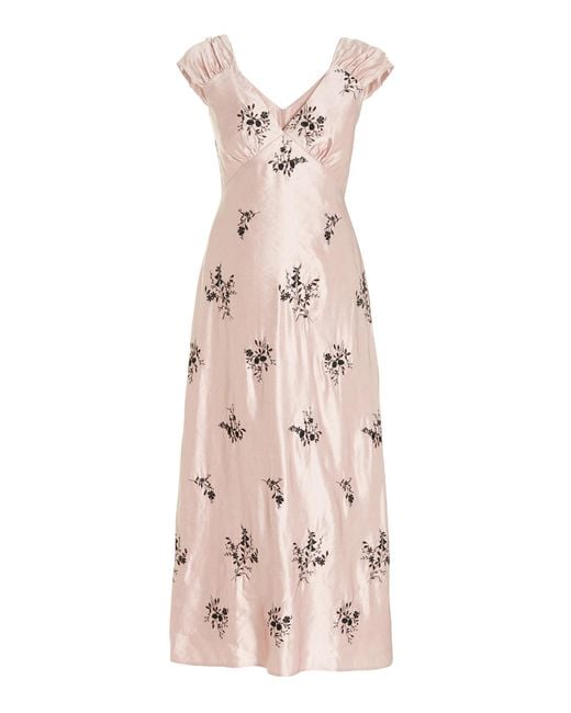 Erdem Pink Garnet Bouquet-embroidered Satin Maxi Dress