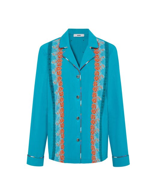 Siedres Blue Dolly Cotton-Blend Embroidered Shirt