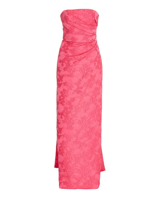 Monique Lhuillier Pink Draped Floral-embroidered Taffeta Strapless Gown