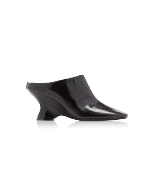 Dries Van Noten Black Wedge Leather Mules