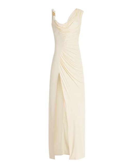 Versace White Draped Jersey Gown