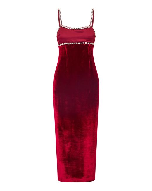 LoveShackFancy Red Audraline Crystal Velvet Maxi Dress