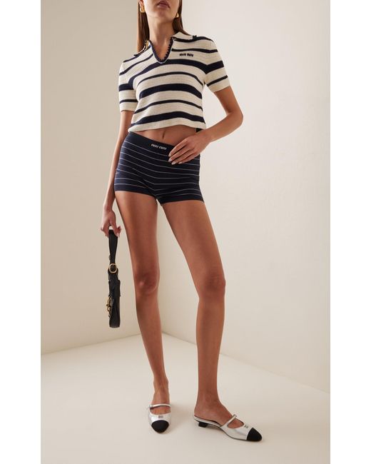Miu Miu Blue Striped Knit Mini Shorts