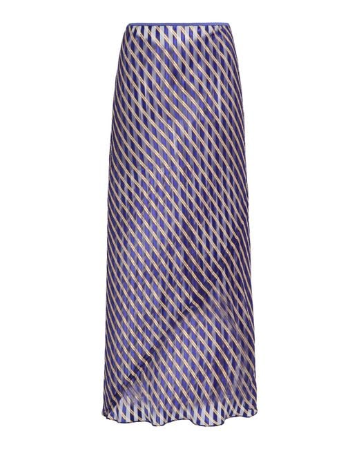 Dries Van Noten Purple Sati Diagonal-Striped Satin Skirt
