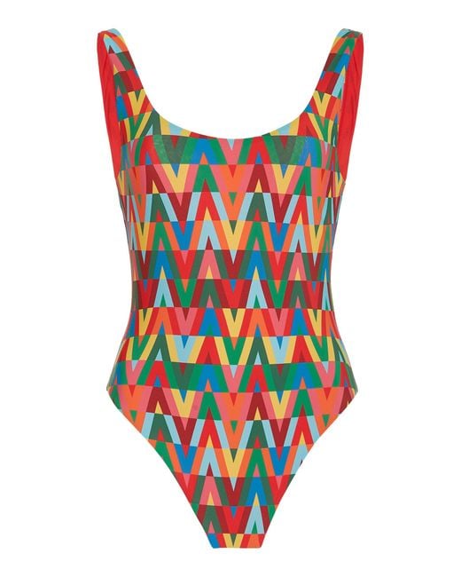 Valentino Multicolor Optical-check One-piece Swimsuit