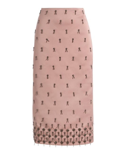 Alexis Pink Luisa Beaded Satin Midi Skirt