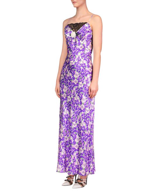 Rodarte Purple Lace-trimmed Ruched Silk Satin Midi Dress