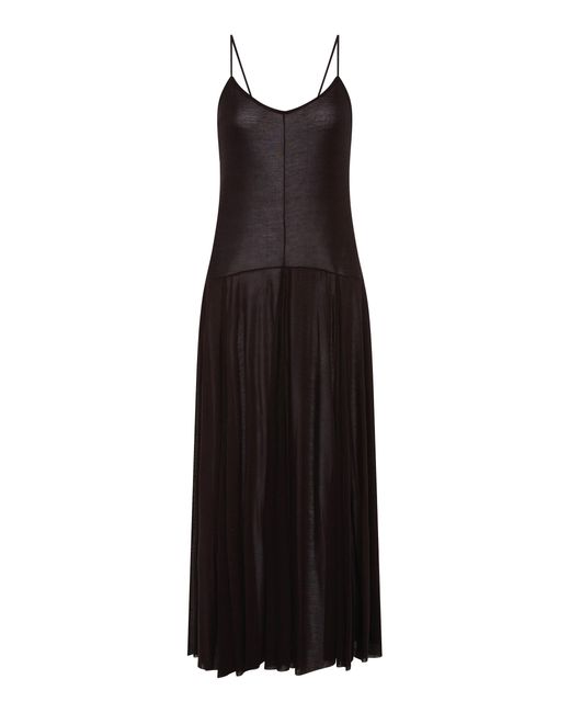 St. Agni Black Tissue Jersey Godet Lyocell Dress