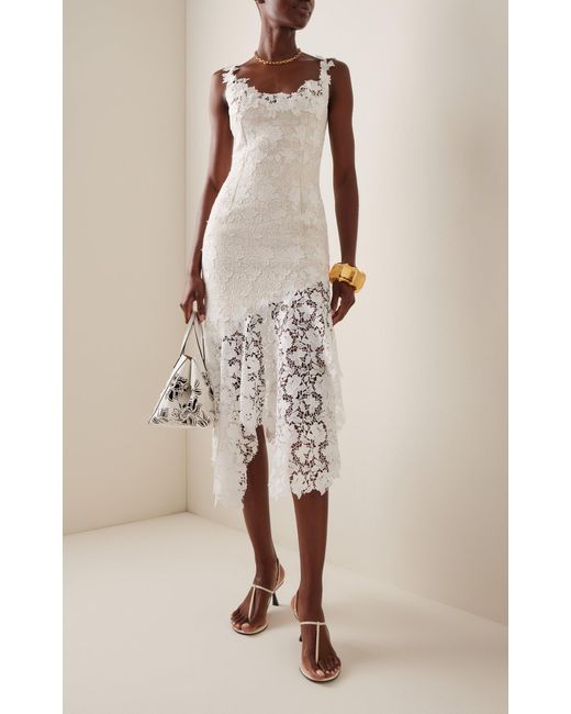 Oscar de la Renta White Guipure-lace Tweed Midi Dress