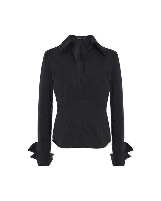 LAQUAN SMITH Black Plunging Neckline Cotton-Blend Shirt