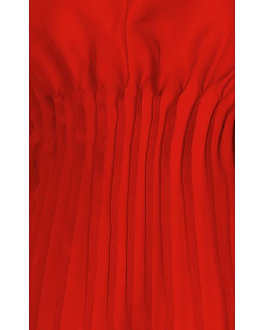 Khaite Red Wes Pleated Silk Maxi Dress