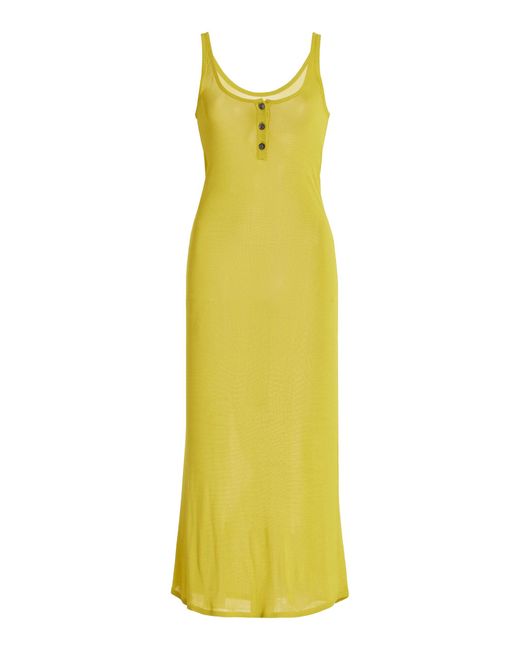 Brandon Maxwell Yellow The Catherine Knit Midi Henley Dress