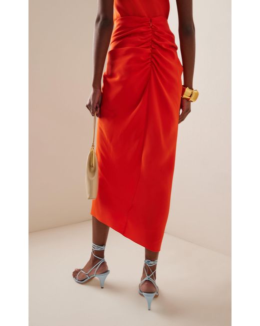 Rosie Assoulin Orange Sarong But So Right Floral-garland Gathered Silk Maxi Skirt