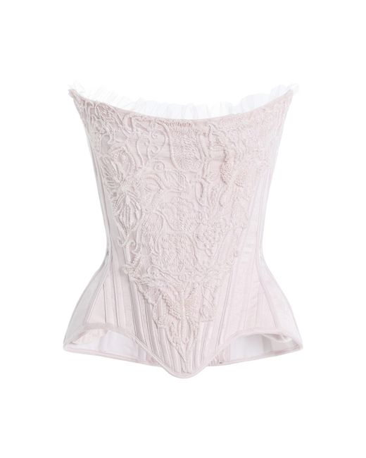 Wiederhoeft Pink Relic Embroidered Silk-Jacquard Wasp Corset