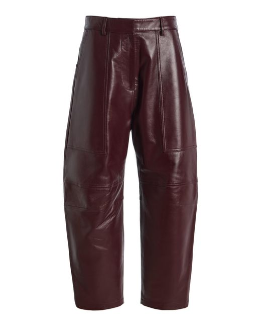 Franchise Red Gaia Leather Barrel-Leg Pants