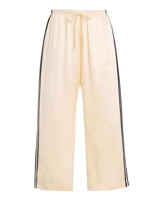 DONNI. Natural Striped Silk Wide-Leg Cropped Pants