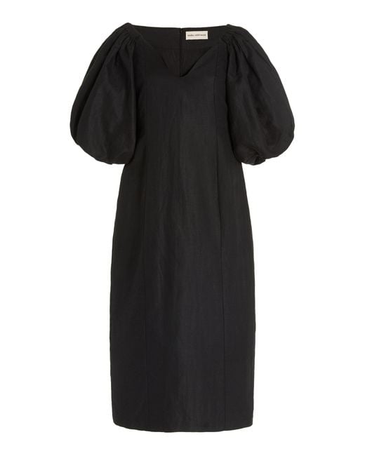 Mara Hoffman Black Namari Puff-sleeve Linen-cotton Off-the-shoulder Midi Dress