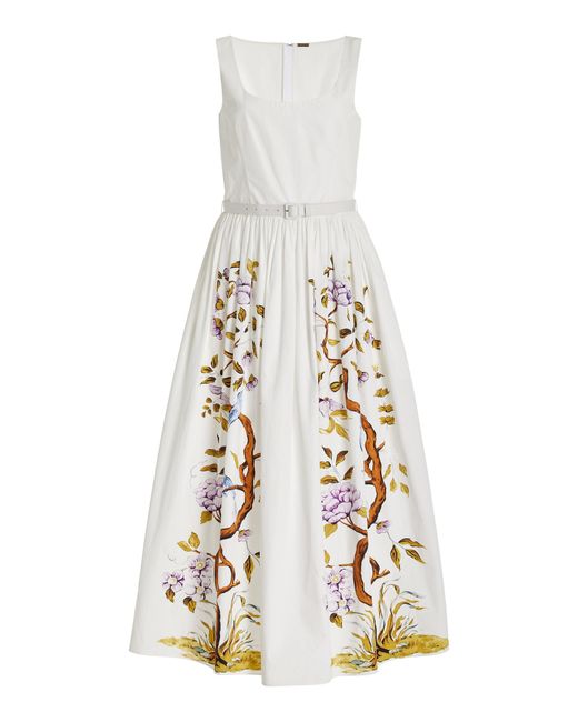 Adam Lippes White Printed Cotton Poplin Midi Dress