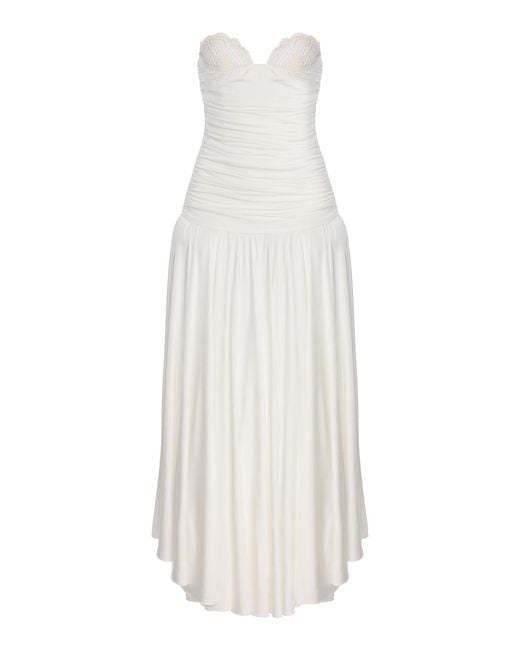 Magda Butrym White Exclusive Riviera Crochet-Trim Jersey Maxi Dress