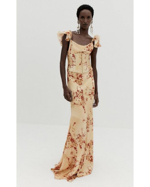 De La Vali Natural Garnet Fishtail Maxi Dress