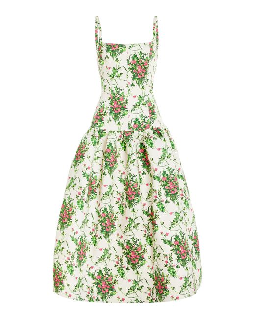 Carolina Herrera Drop-waist Cotton Midi Dress in Green | Lyst