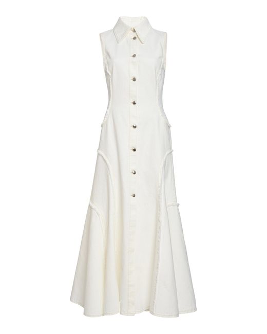 Chloé White Recycled Cotton-hemp Denim Midi Dress