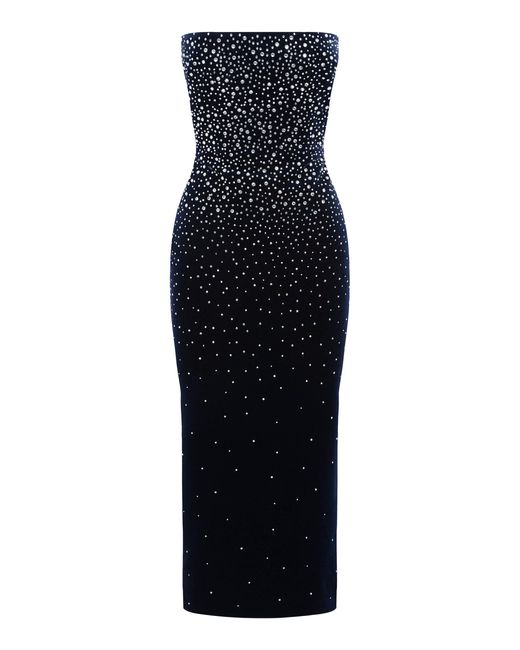 Alex Perry Blue Crystal-embellished Velvet Midi Dress