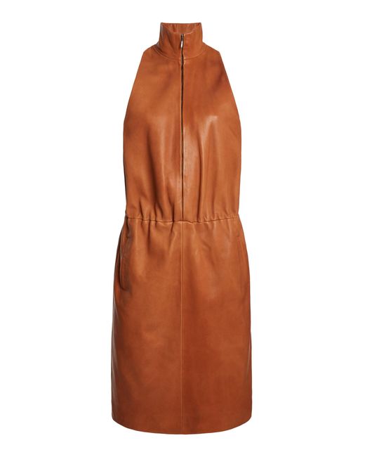 Christopher Esber Orange Dannie Leather Zipped Dress
