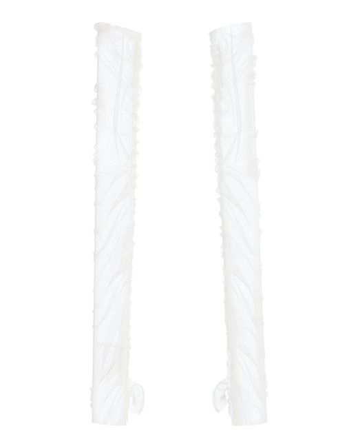 Wiederhoeft White Ruched Silk-Tulle Fingerless Gloves