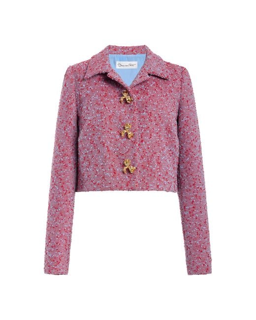 Oscar de la Renta Pink Slubby Wool-Tweed Gauze Jacket