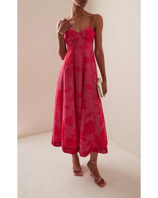Aje. Red Sway Printed Crepe Midi Dress