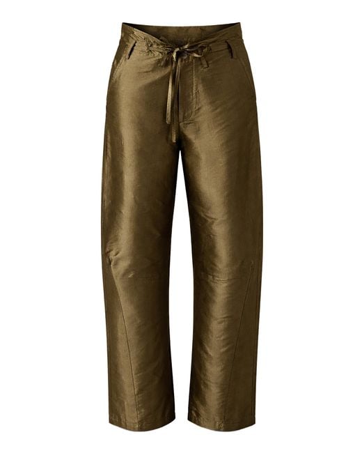Chan Luu Green Techno Taffeta Barrel Pants