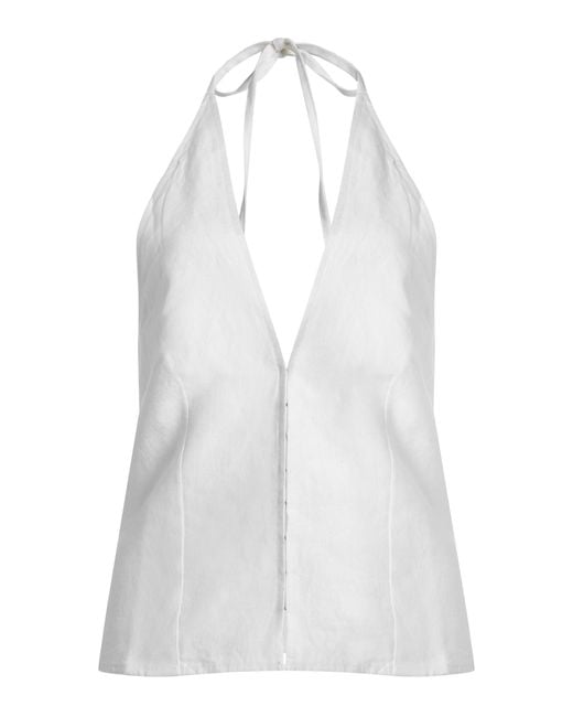 Deiji Studios White Close Linen Halter Top