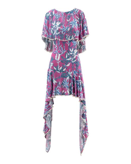 La Fuori Blue Iris Bloom Silk Mini Dress
