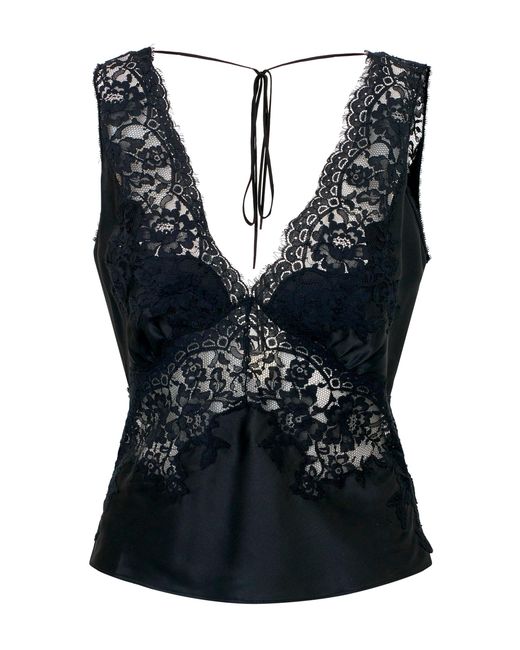 LoveShackFancy Black Sylie Silk-Blend Tank Top