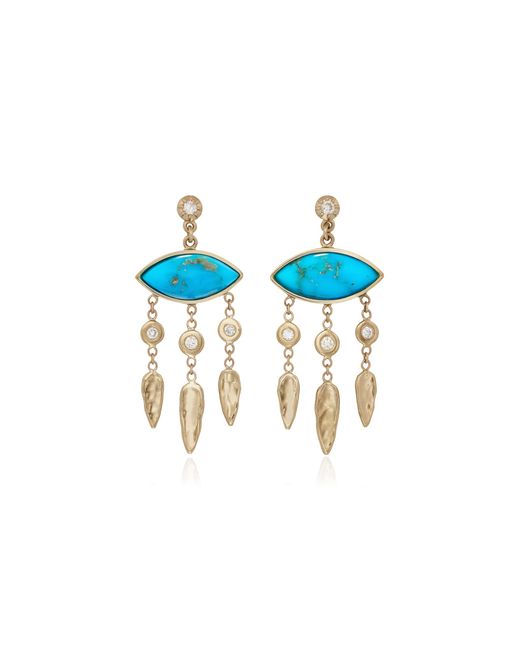 Jacquie Aiche Blue 14K Marquise + Diamond Hammered Teardrop Chandelier Drop Stud Earrings